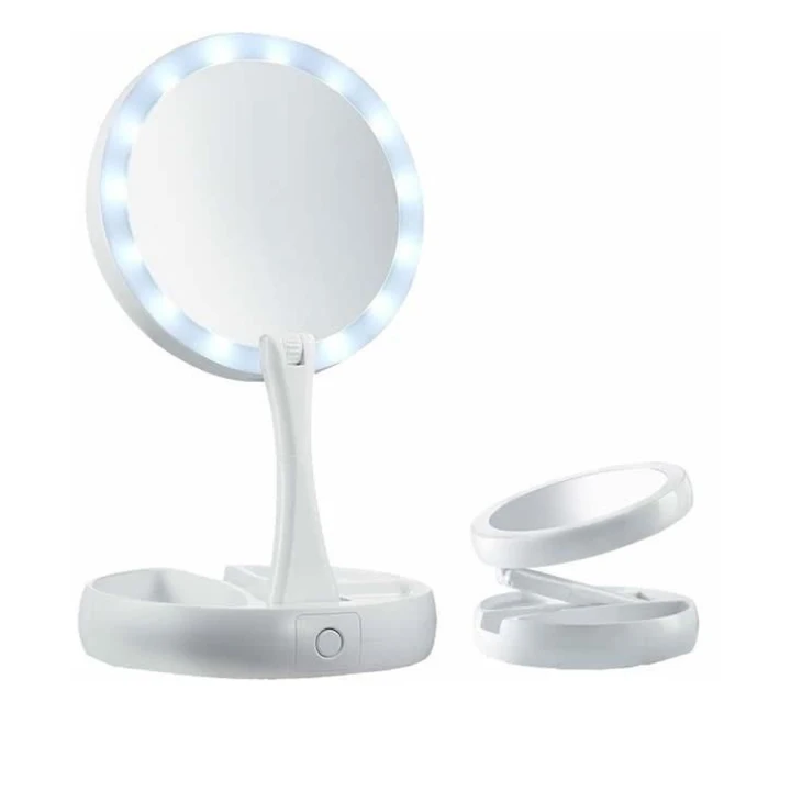 Зеркало со складной подставкой с подсветкой