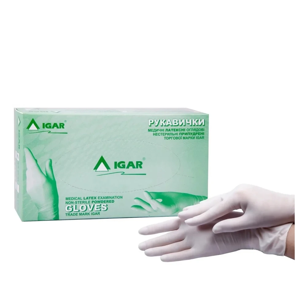 Перчатки латекс нестерильные опудренные IGAR белые 100 шт (S)