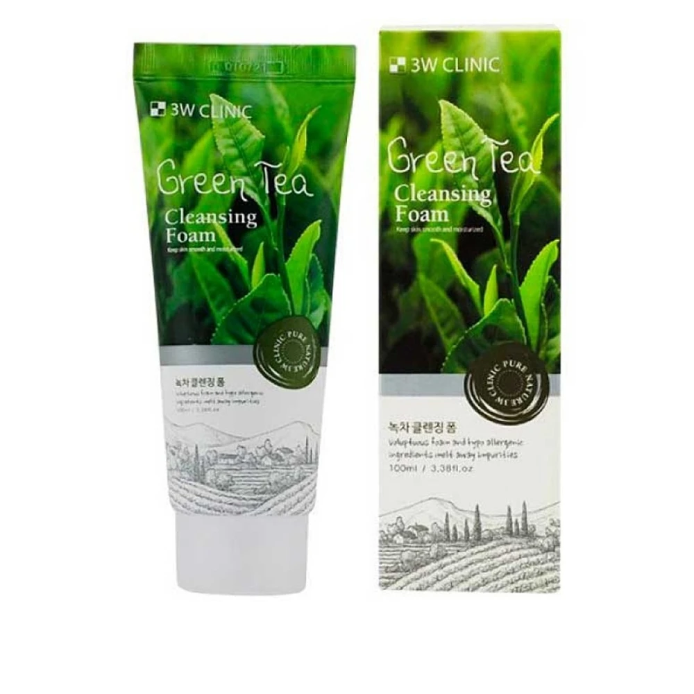 Пінка для вмивання натуральна зелений час 3W CLINIC Green Tea Foam Cleansing 100 мл