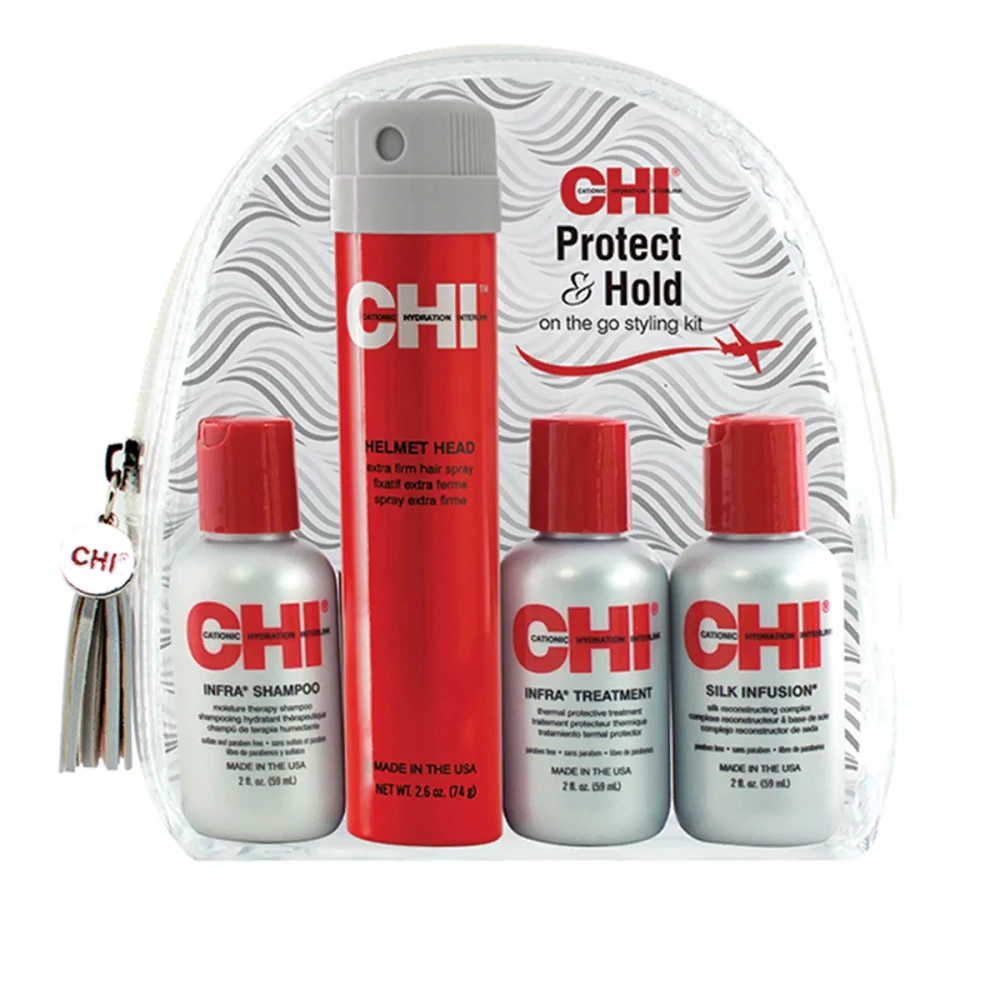 Набор CHI Protect and Hold (шампунь+лак суперсильнфиксации+маска+шелк)