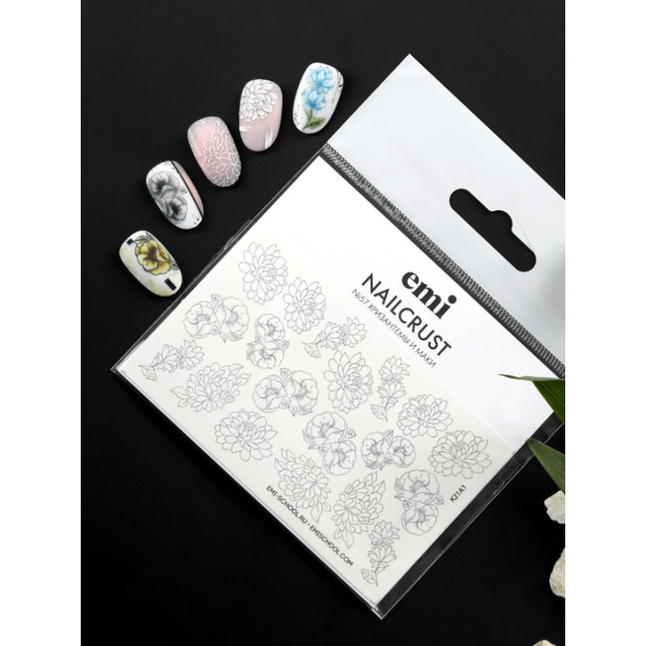 Трафарет-слайдер E.MI NailCrust (57 Хризантеми та маки)