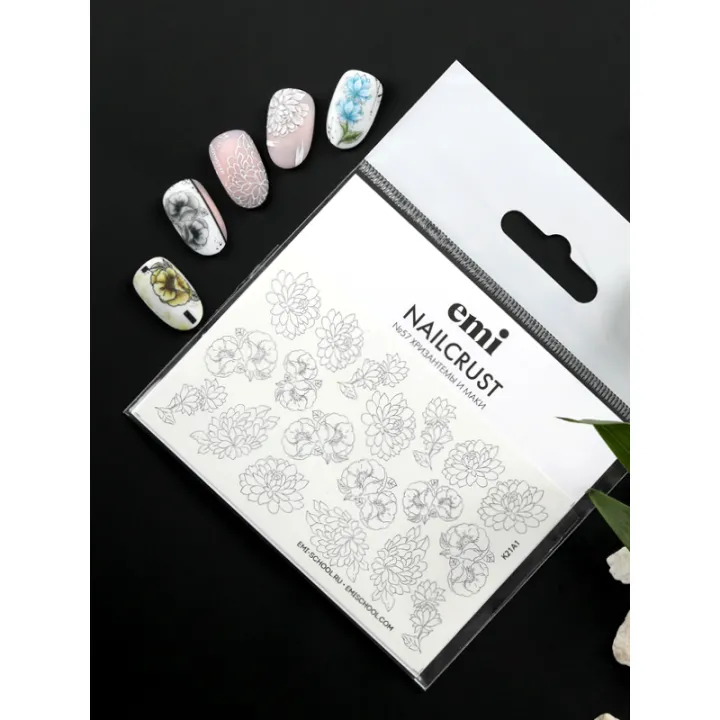 Трафарет-слайдер E.MI NailCrust (57 Хризантемы и маки)