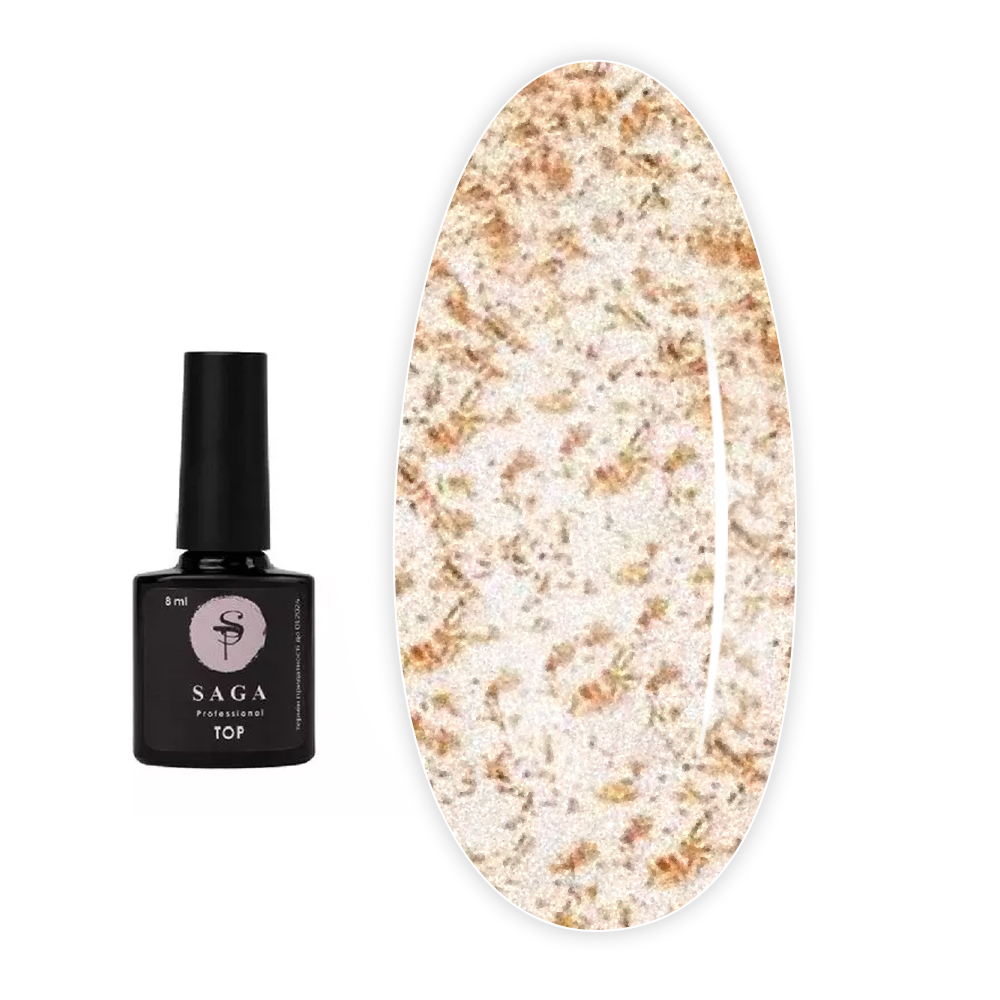 Топ для гель лака с золотыми хлопьями Saga Top Gold Leaf 8 мл