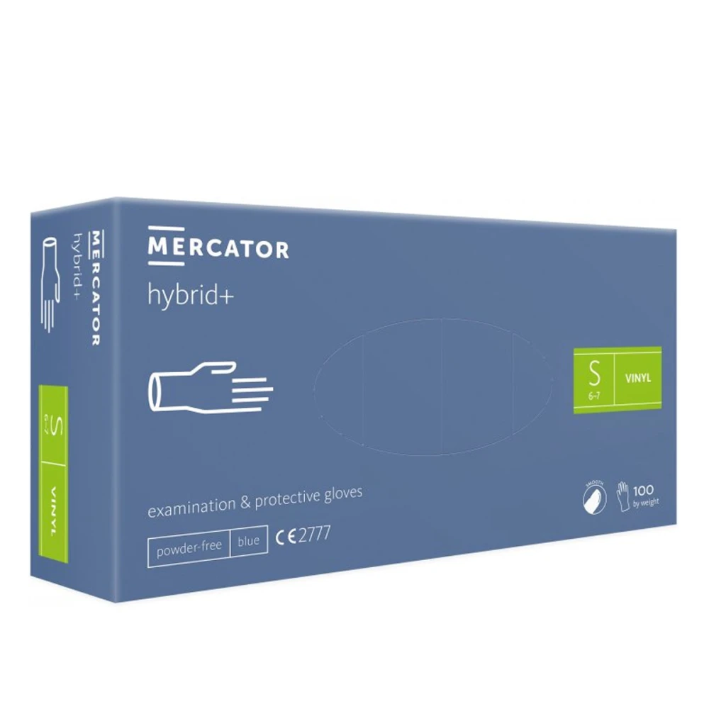 Перчатки виниловые неопудренные Mercator hybrid+ 100 шт (S)