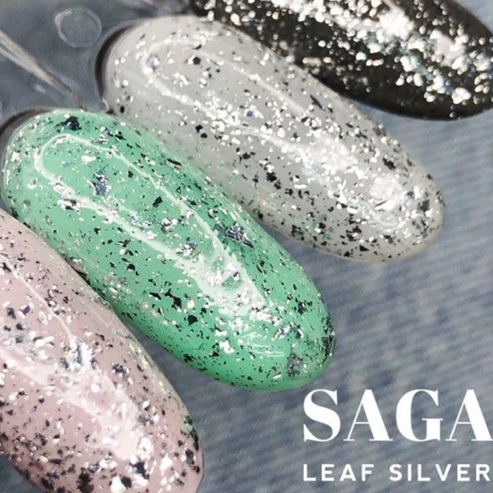 Топ для гель лака с серебристыми хлопьями Saga Top Silver Leaf 8 мл