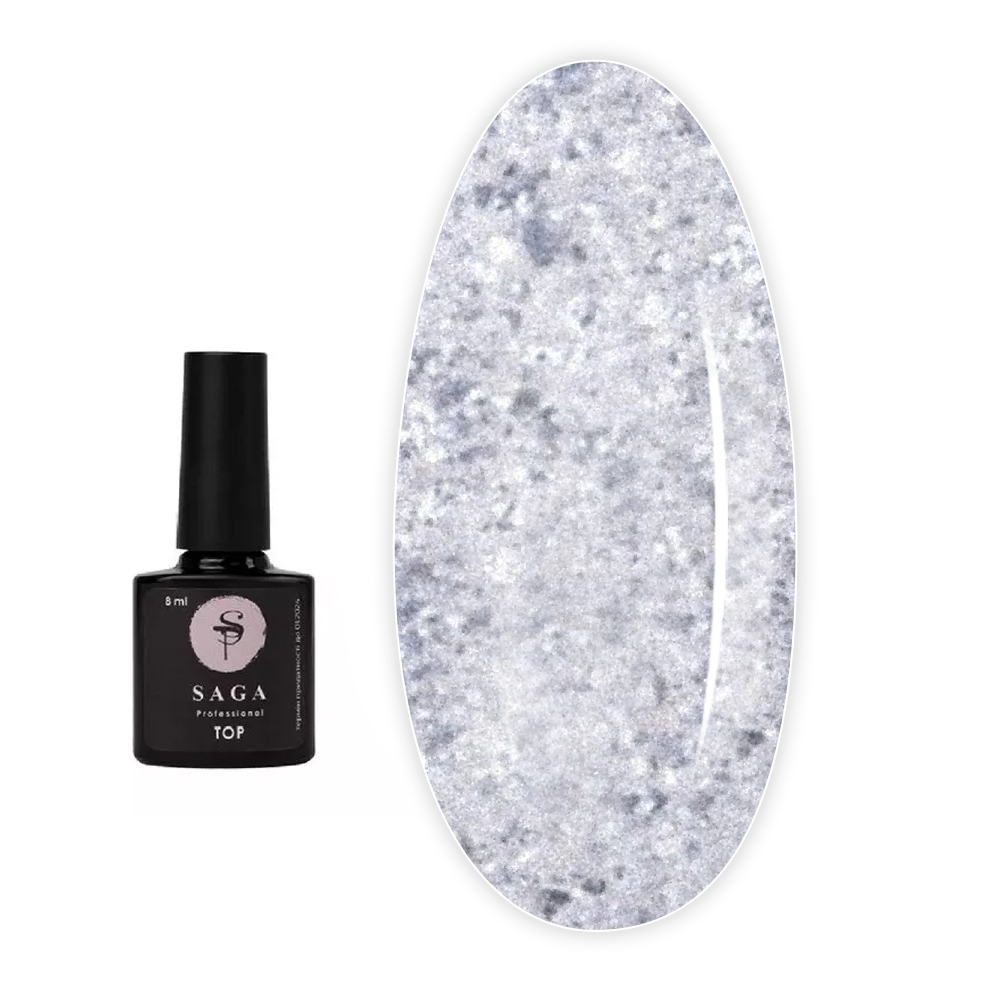 Топ для гель-лаку із сріблястими пластівцями Saga Top Silver Leaf 8 мл