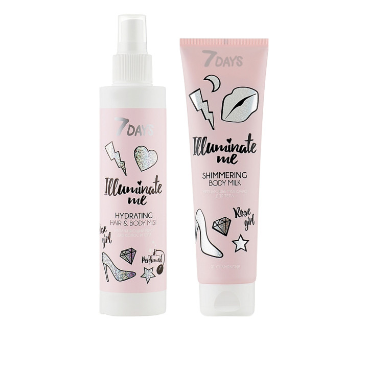 Набор подарочный 7 Days Illuminate Me Rose Girl (молочко для тела + спрей для волос)