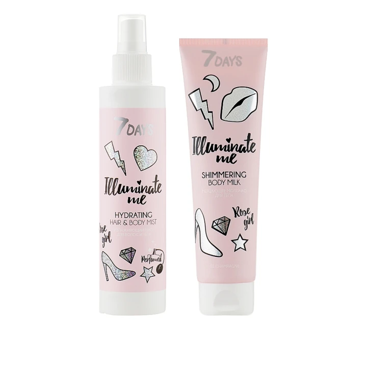 Набор подарочный 7 Days Illuminate Me Rose Girl (молочко для тела + спрей для волос)