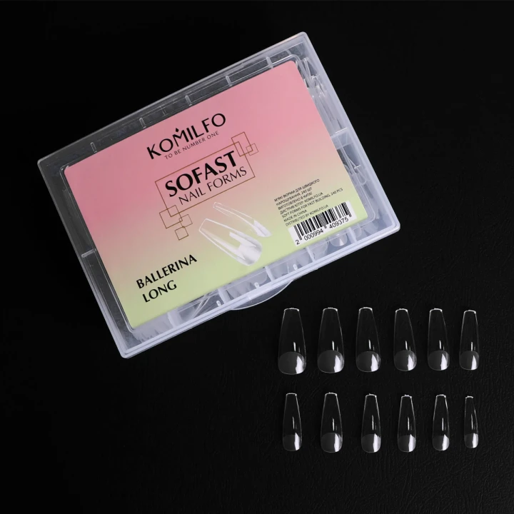 Форми KOMILFO SoFast м’які для швидкого нарощування нігтів 240 шт (Ballerina Long)