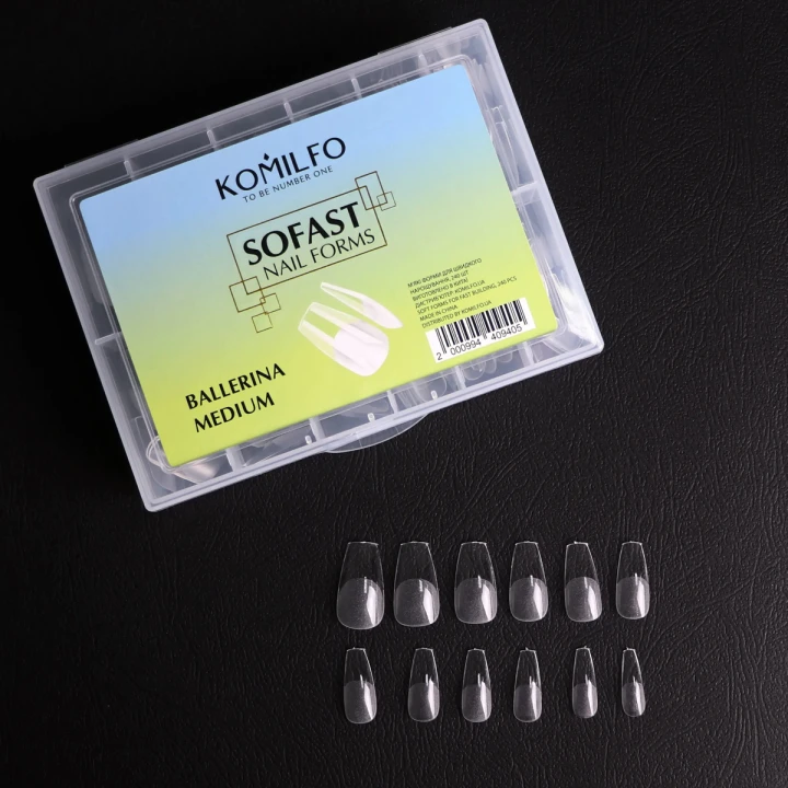 Форми KOMILFO SoFast м’які для швидкого нарощування нігтів 240 шт (Ballerina Medium)