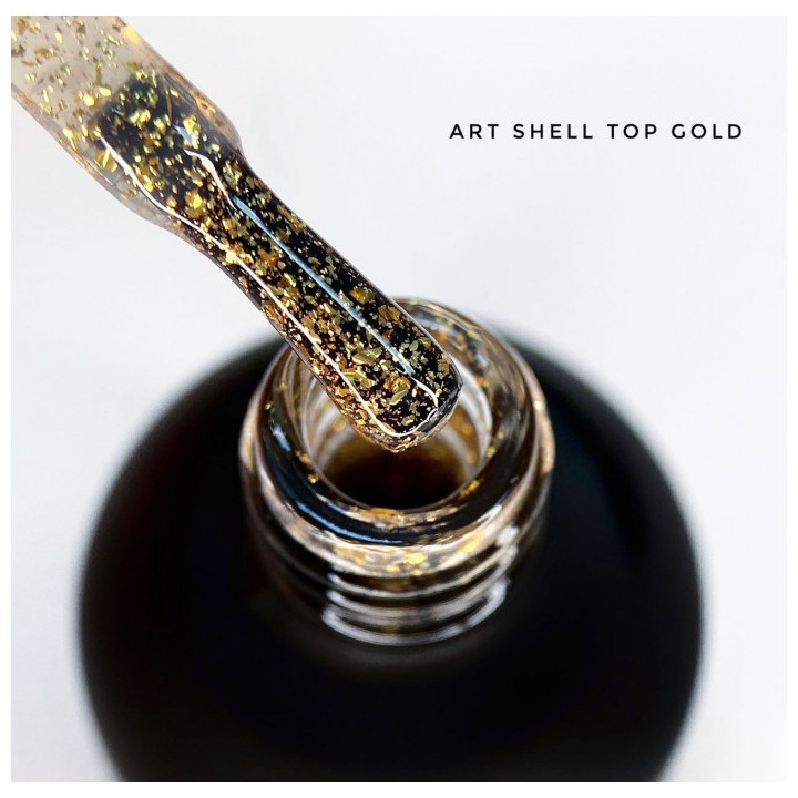 Топ для гель лака ART In Detail Shell Top Gold с золотыми хлопьями 10 мл