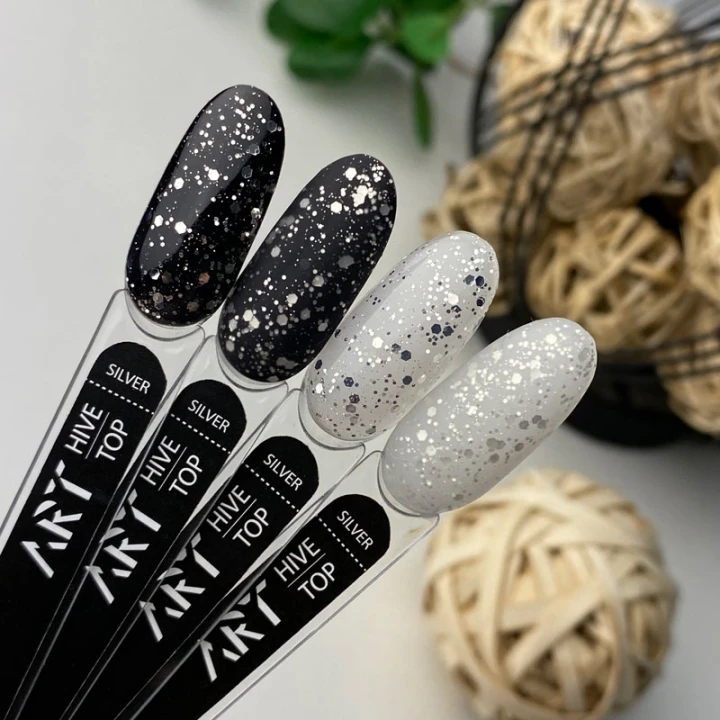 Топ для гель лака ART In Detail No Whipe Hive Top с шестигранниками10 мл  (Silver)