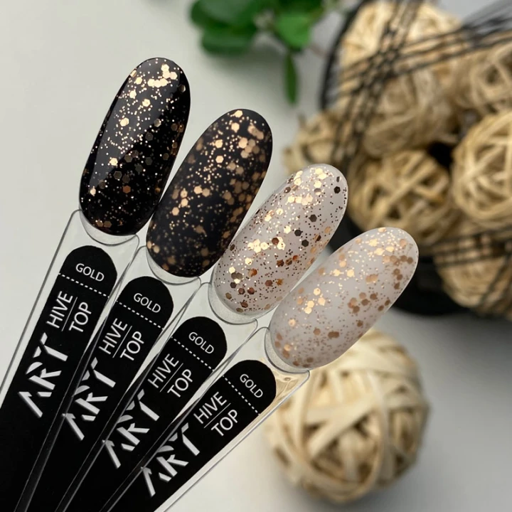 Топ для гель лака ART In Detail No Whipe Hive Top с шестигранниками10 мл (Gold)