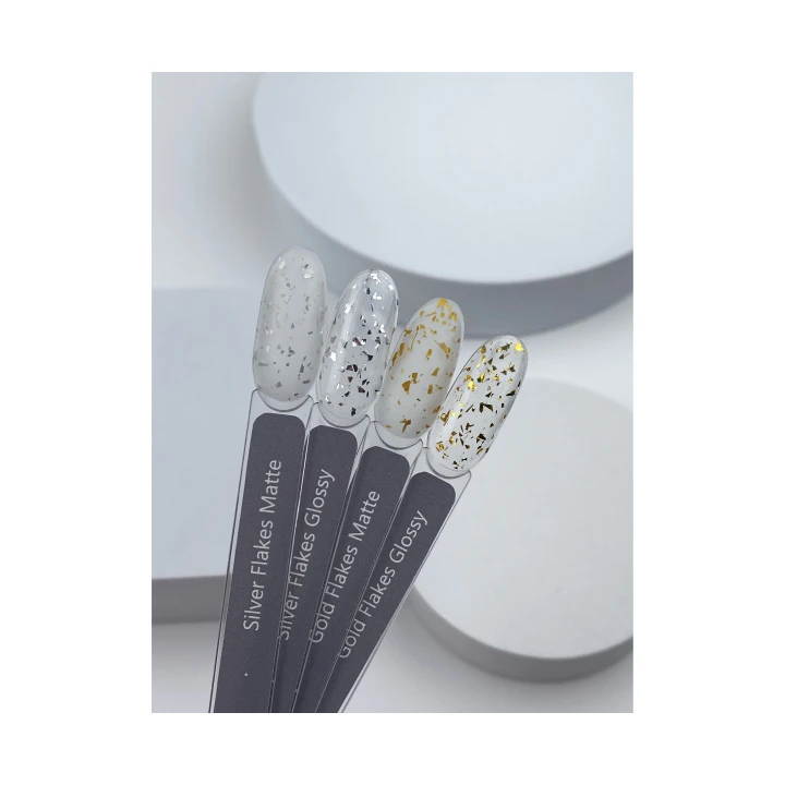 Топ Heylove FLAKES без липкого слоя с блестящими частицами фольги 15 мл (Gold glossy)