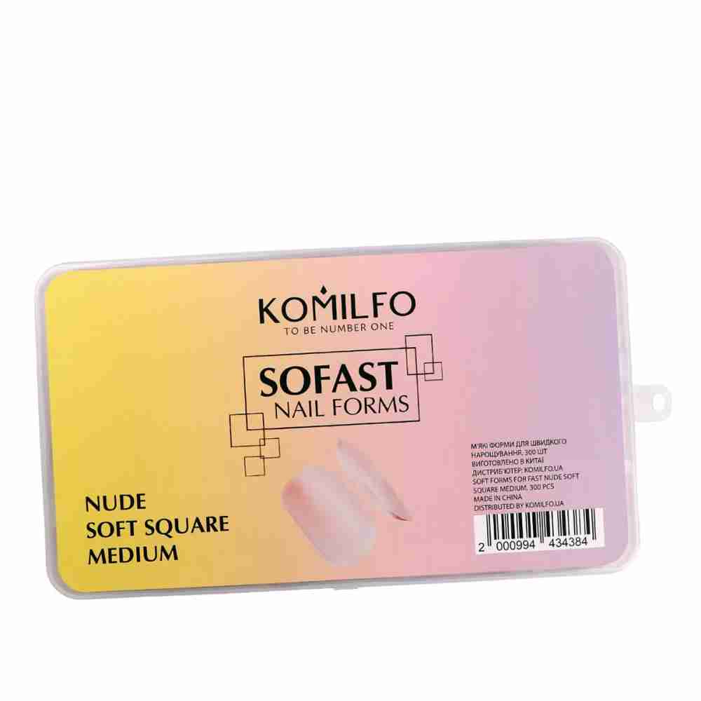 Форми KOMILFO SoFast мякі для швидкого нарощування нігтів 300 шт (Nude Soft Square)