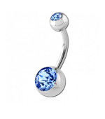 Пірсинг банан для пупка з 2-ма камінням сталь №2 (Блакитний цирконій)