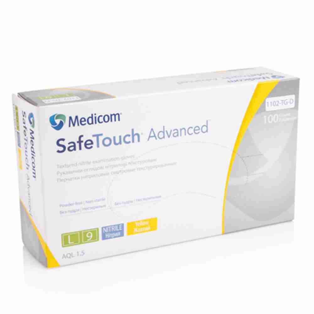 Рукавички нітрил без пудри нестерильні Medicom SafeTouch Advanced Жовтий 100 шт р L