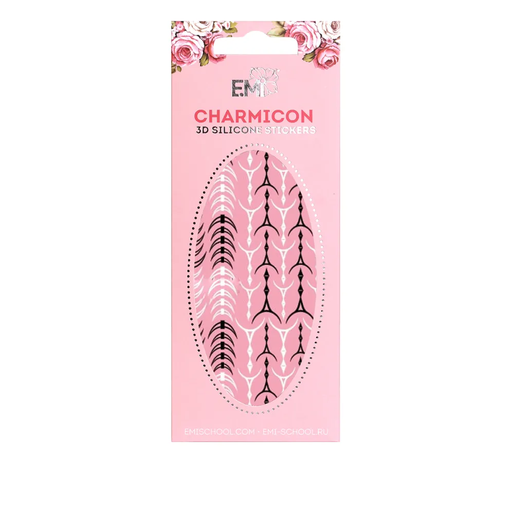 Наклейки для нігтів E.MI Charmicon 3D Silicone Stickers (Лунули № 34 чорні/білі)