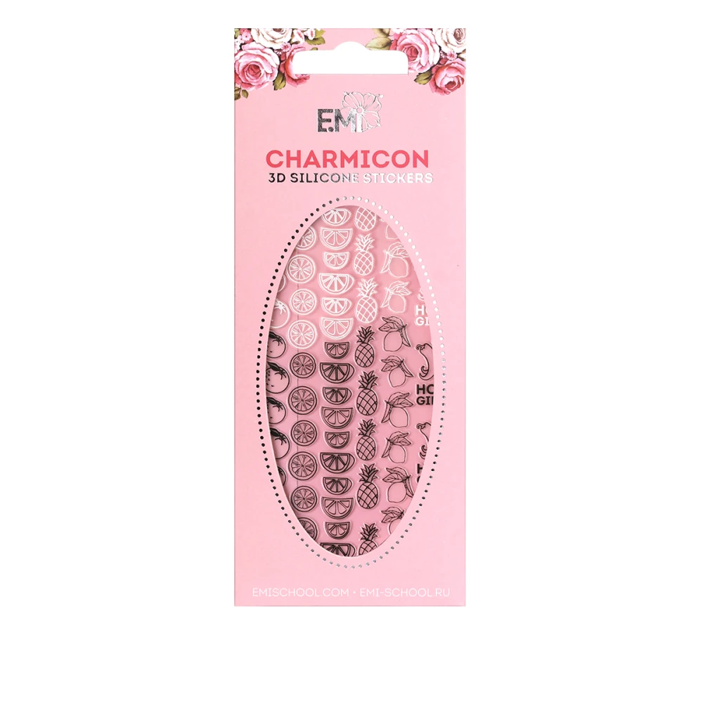 Наклейки для нігтів E.MI Charmicon 3D Silicone Stickers (Тропічні фрукти № 46 чорні/білі)