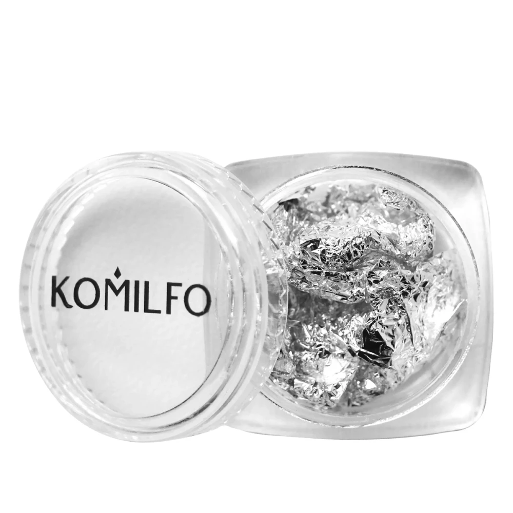 Фольга жатая для ногтей KOMILFO в банке (Серебро)