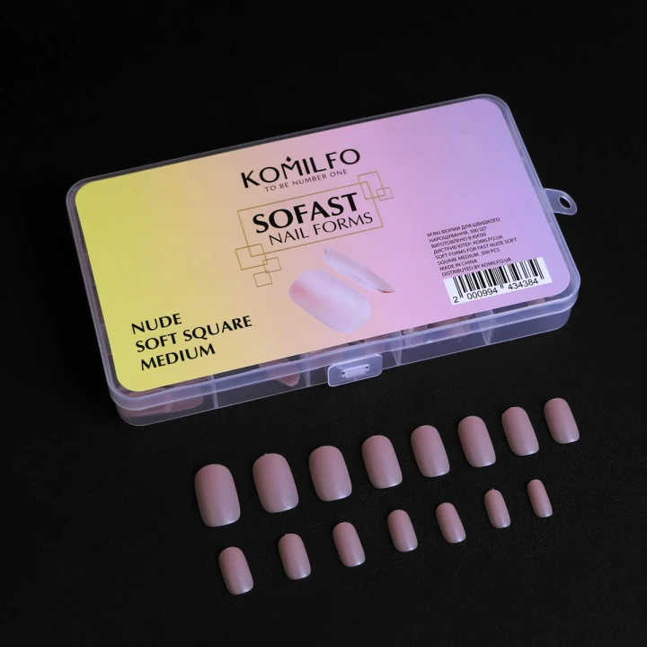 Формы KOMILFO SoFast мягкие для быстрого наращивания ногтей 300 шт (Nude Soft Square Medium)