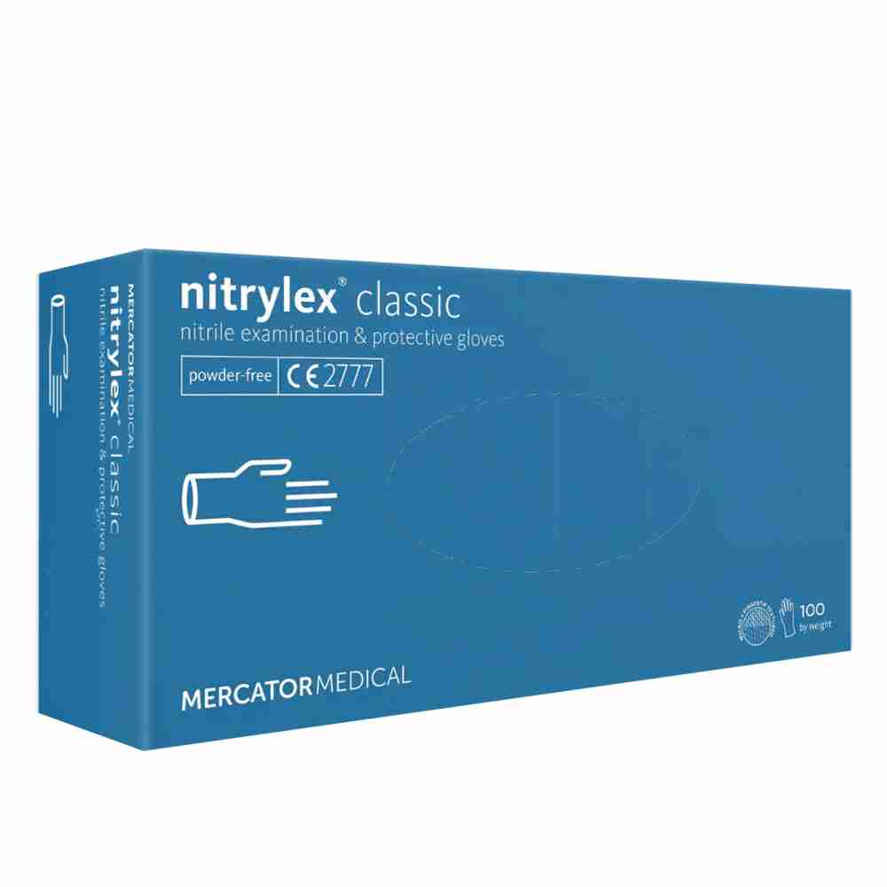 Рукавички нітрил без пудри нестер Nitrylex Classic Blue 100 шт (M)