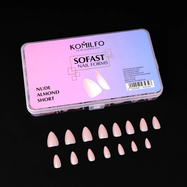 Формы KOMILFO SoFast мягкие для быстрого наращивания ногтей 360 шт (Nude Almond Shot)
