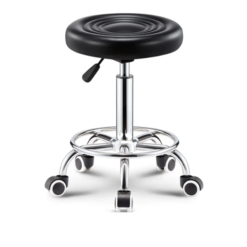 Стул мастера Аврора круглый на колесах без спинки (Черный)