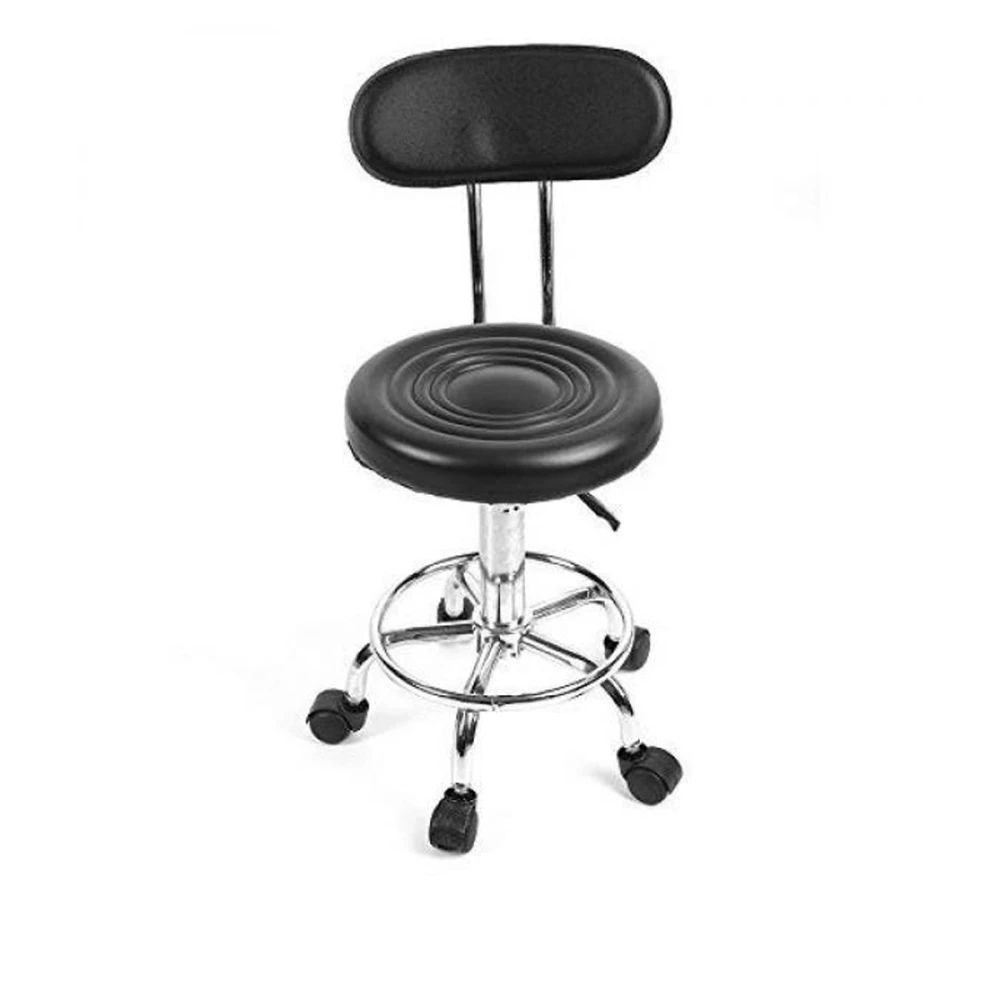 Стул мастера Аврора круглый на колесах со спинкой (Черный)