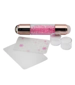 Штамп для стемпинга двусторонний с кристаллами + 2 скребка с рисунком