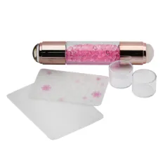 Штамп для стемпинга двусторонний с кристаллами + 2 скребка с рисунком