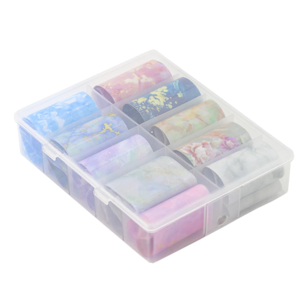 Набір перебивної фольги в боксі для дизайну на нігтях 10 од/уп