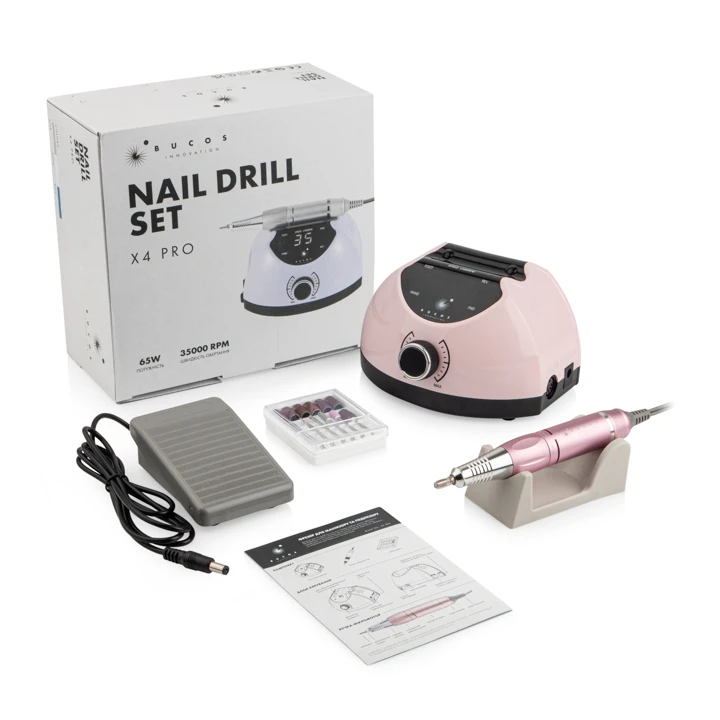 Фрезер X4 PRO Bucos Nail Drill (65W35000 об) (SMOOTH PINK)