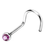 Пирсинг Caflon Studex в нос изогнутый с камнем (Розовый)