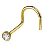 Пірсинг Caflon Studex у ніс зігнутий з каменем золото (06 Гірський кришталь)