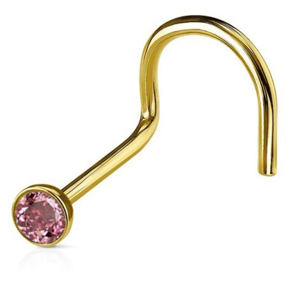 Пирсинг в нос изогнутый с камнем золото (05 Розовый)