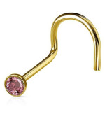 Пірсинг у ніс зігнутий з каменем золото (05 Рожевий)