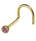 Пирсинг в нос изогнутый с камнем золото (05 Розовый)