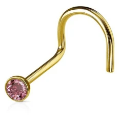 Пірсинг у ніс зігнутий з каменем золото (05 Рожевий)