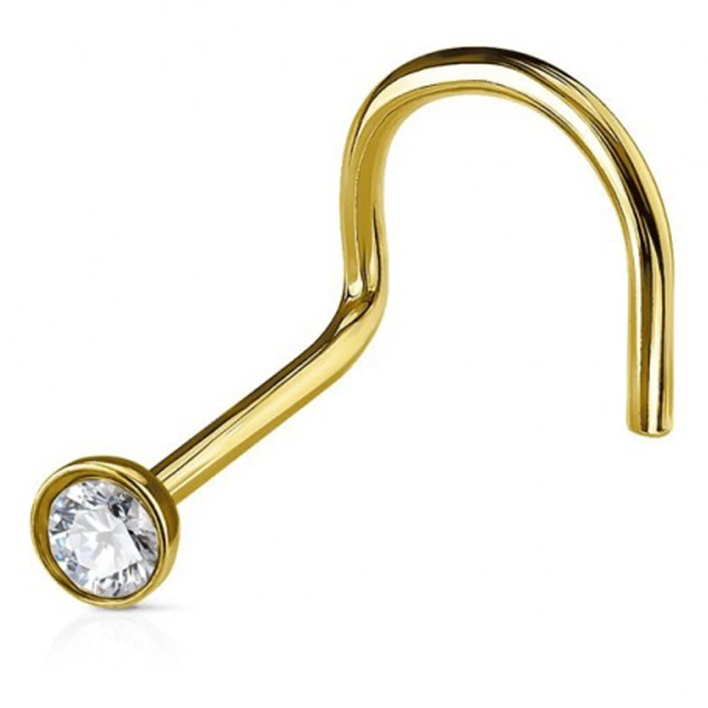Пирсинг в нос изогнутый с камнем золото (01 Кристалл)