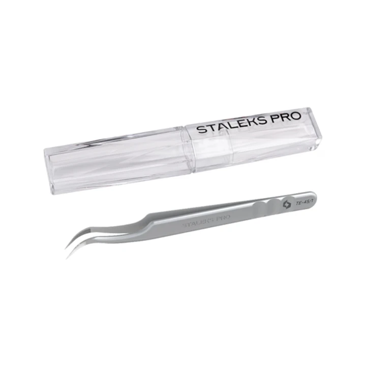 Пинцет профессиональный с насечками для ресниц EXPERT TE-45/1 (изогнутый)