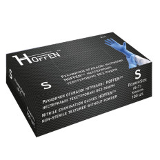 Перчатки нитрил неопудренные нестерильные текстурированные Hoffen Blue 100 ед (S)