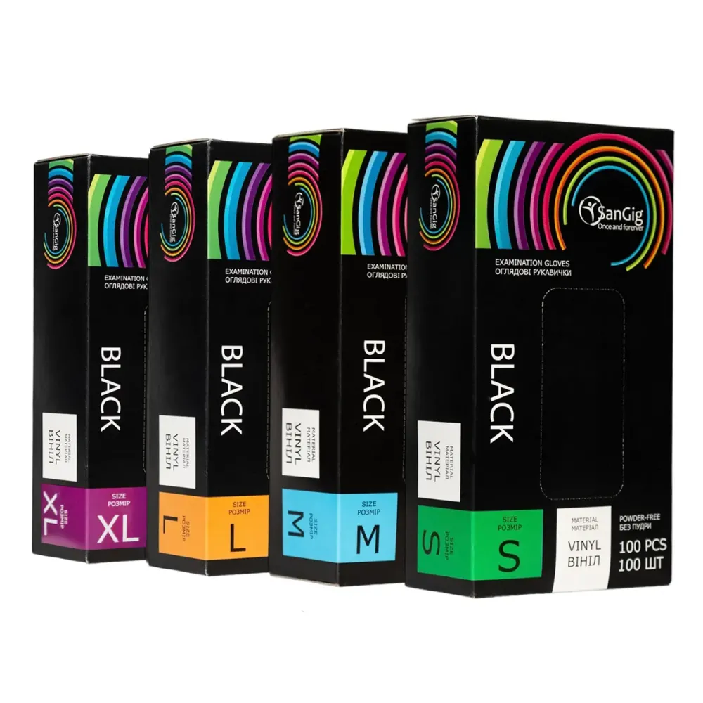 Рукавички виниловые черные SanGig (M)