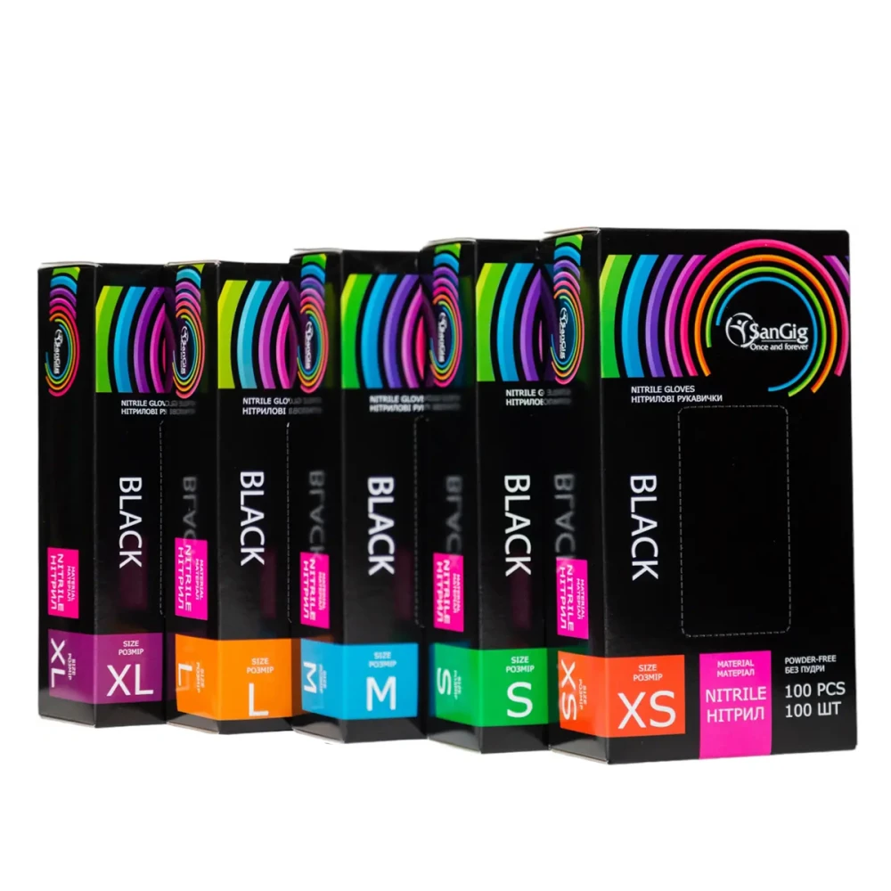 Перчатки нитриловые черные SanGig (L)