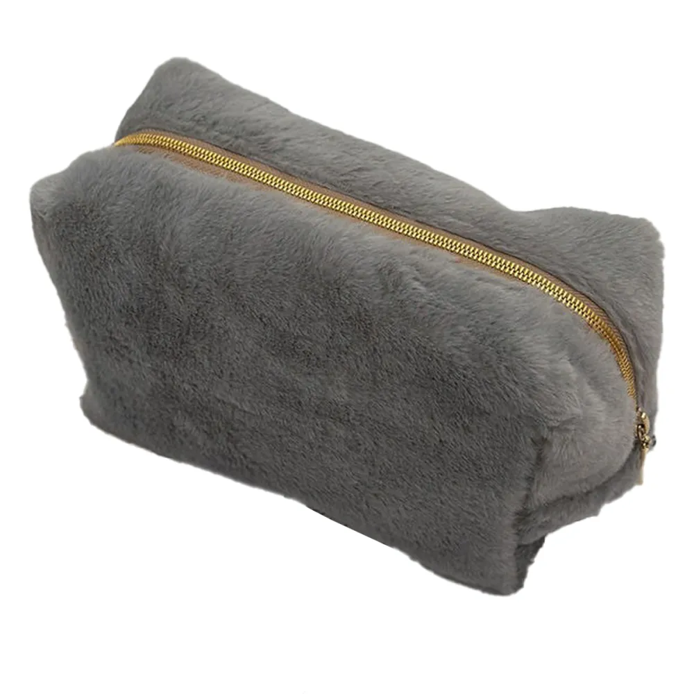 Косметичка мех средняя квадратная серого цвета