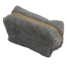 Косметичка мех средняя квадратная серого цвета