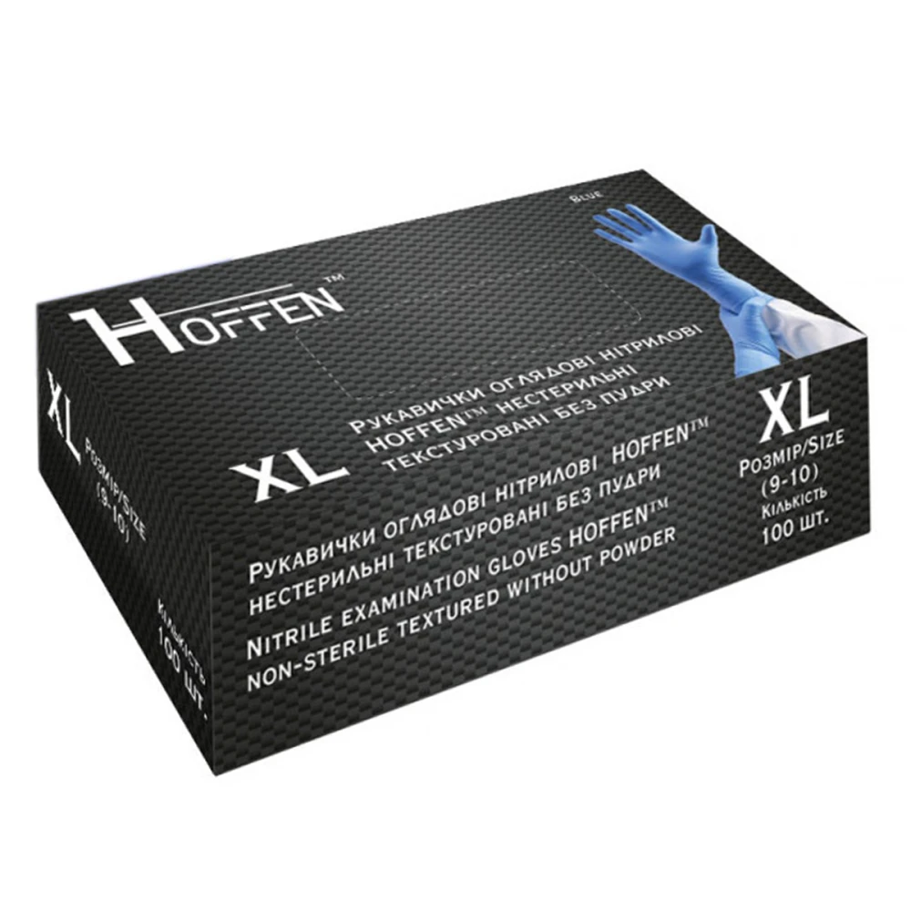 Перчатки нитрил неопудренные нестерильные текстурированные Hoffen Blue 100 ед (XL)