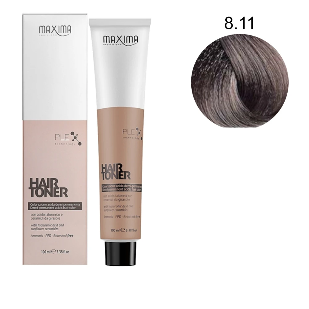 Деміперманентна фарба для волосся Maxima з гіалуроновою кислотою та керамідами 100 мл (8.11 - інтенсивний попелястий світлий блондин)
