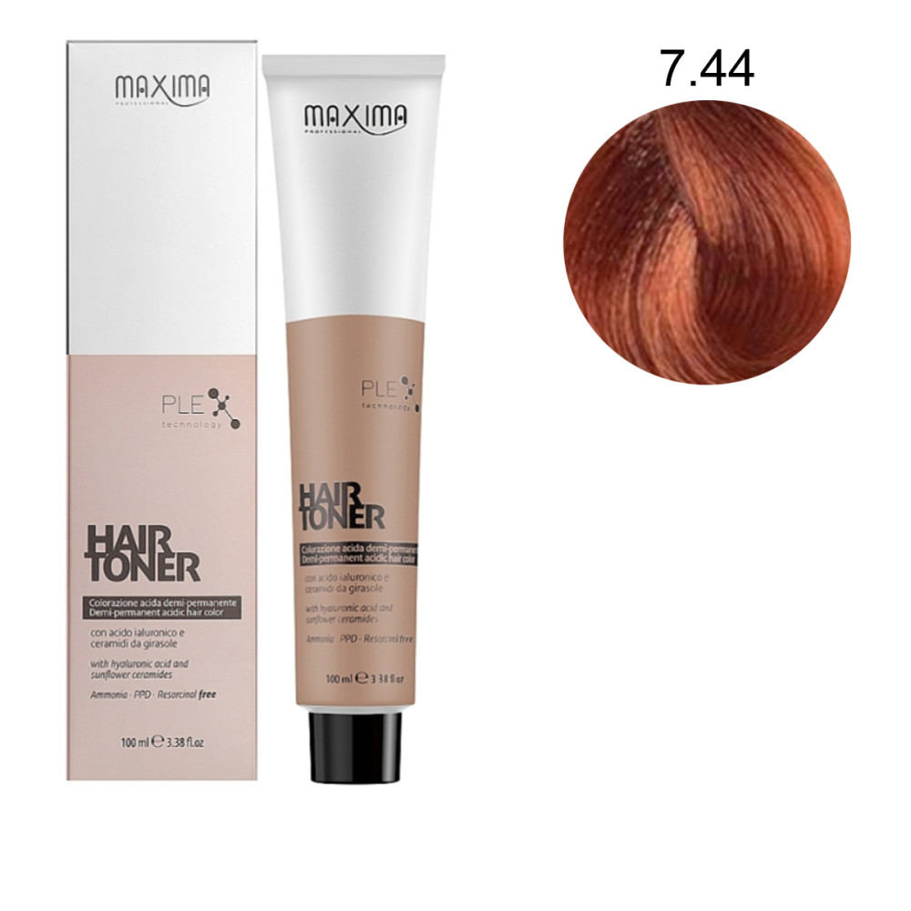 Демиперманентная краска для волос Maxima с гиалуроновой кислотой и керамидами 100 мл (7.44 - интенсивный медный блондин)
