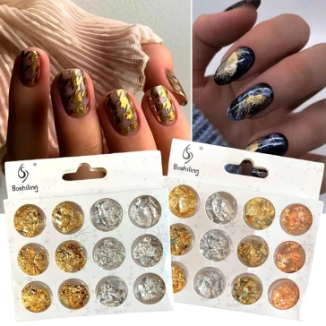 Набір перебивної фольги жатої для дизайну на нігтях 12 од. уп. (Різнокольоровий)